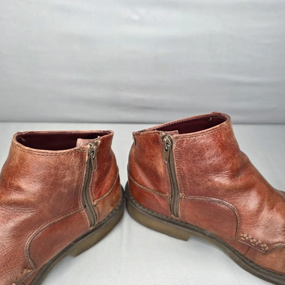 Dr. Martens Smiths Boots Mens 10 Womens 11 Brown Asymmetric Ankle Zip Up Leather